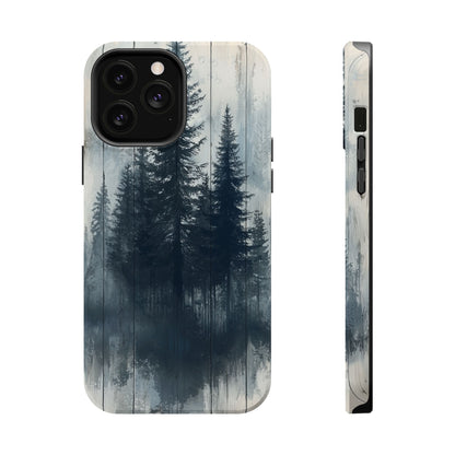 Rustic Pine Forest MagSafe iPhone Case - Blue Toned Woodland Design