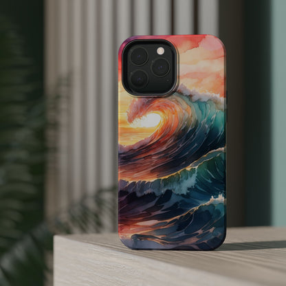 Ocean Sunrise Wave MagSafe iPhone Case – Vibrant Watercolor Wave Design