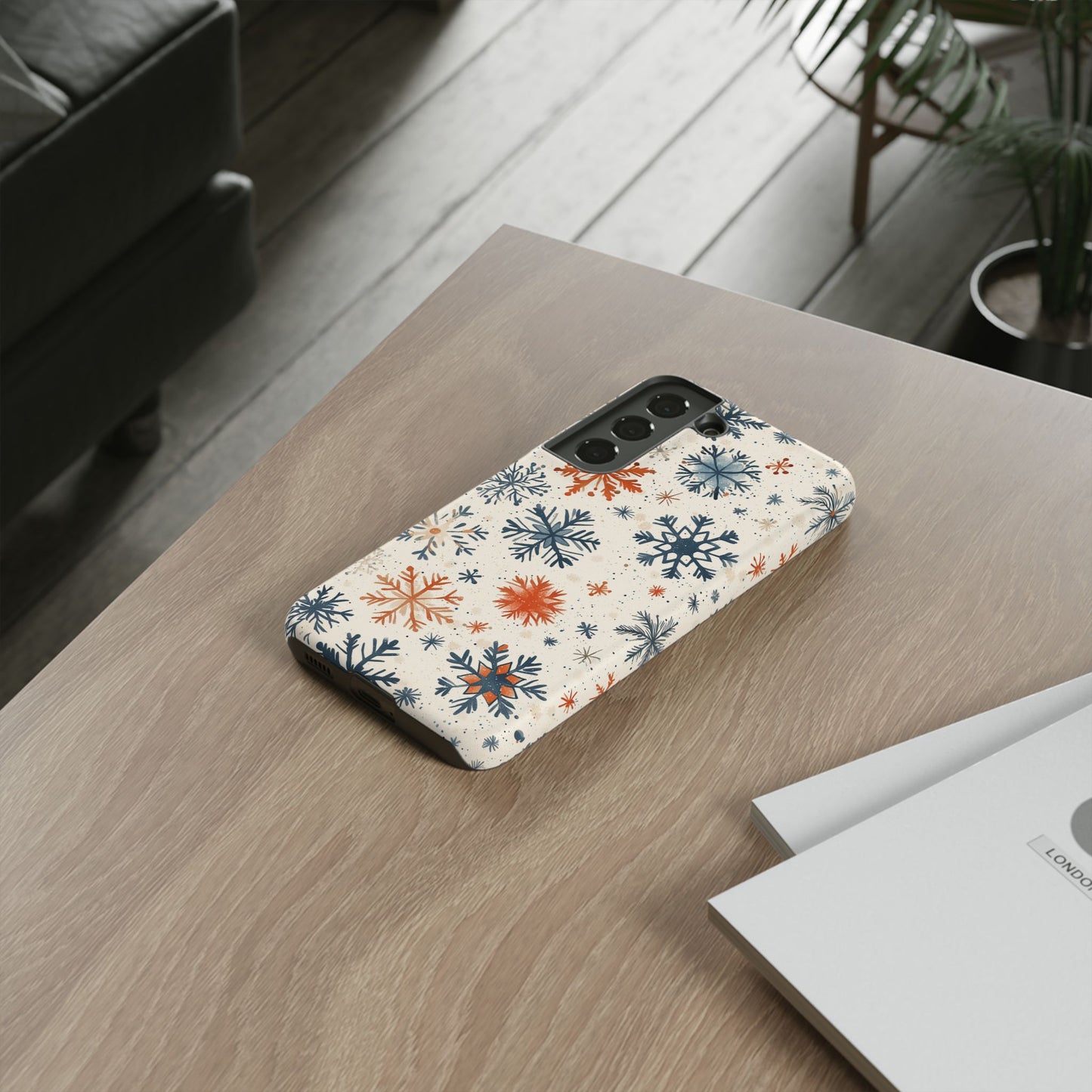 Rustic Orange and Blue Snowflake Pattern – Samsung Galaxy Series Case