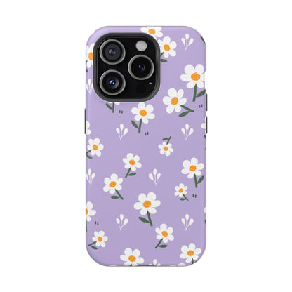 Purple Daisy Garden MagSafe  iPhone Case – Soft Lavender Background, Shockproof Protection with Slim Fit