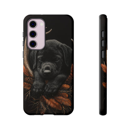 Charming Black Labrador Puppy on Feathers Samsung Galaxy Case