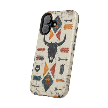 Tribal Bull Skull & Arrows Tough MagSafe iPhone Case – Rustic Western Design, Dual-Layer Protection