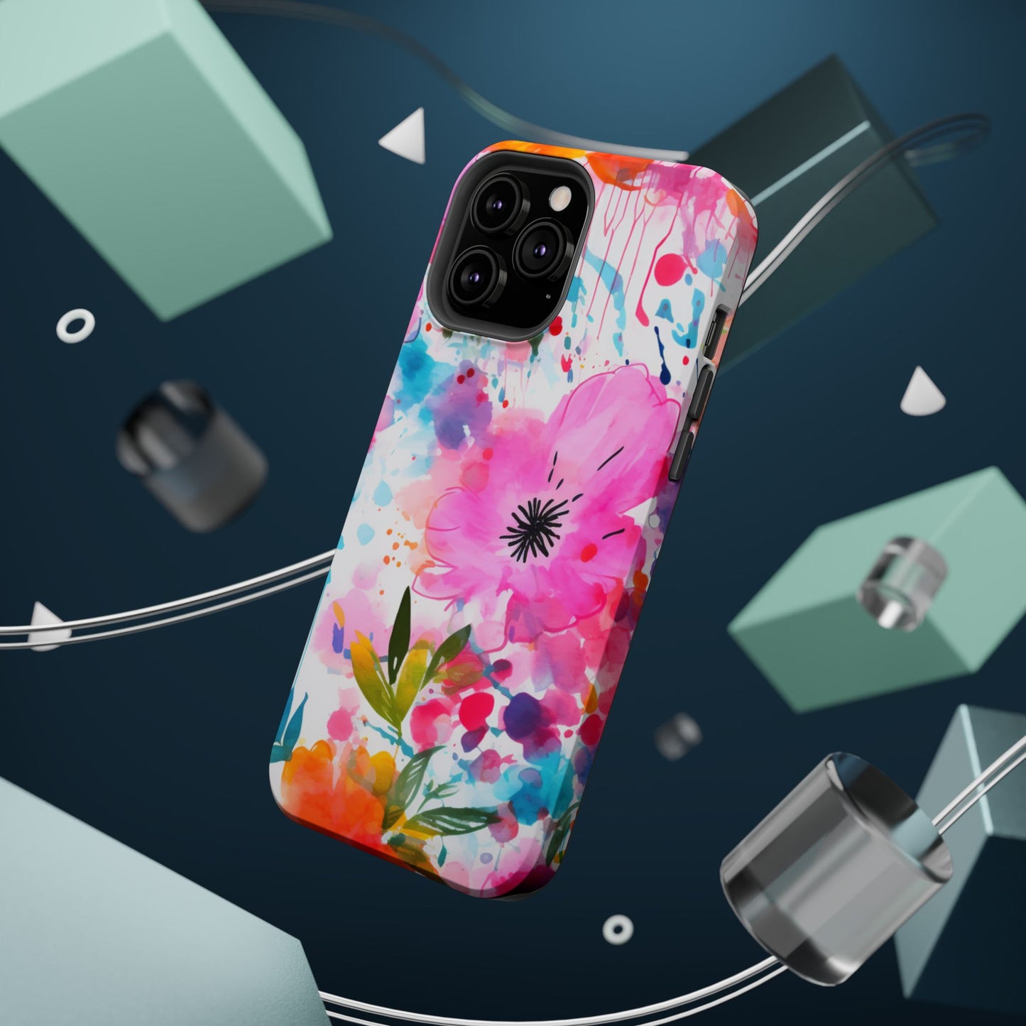 Color Splash Pink & Orange Watercolor Floral - MagSafe iPhone Case