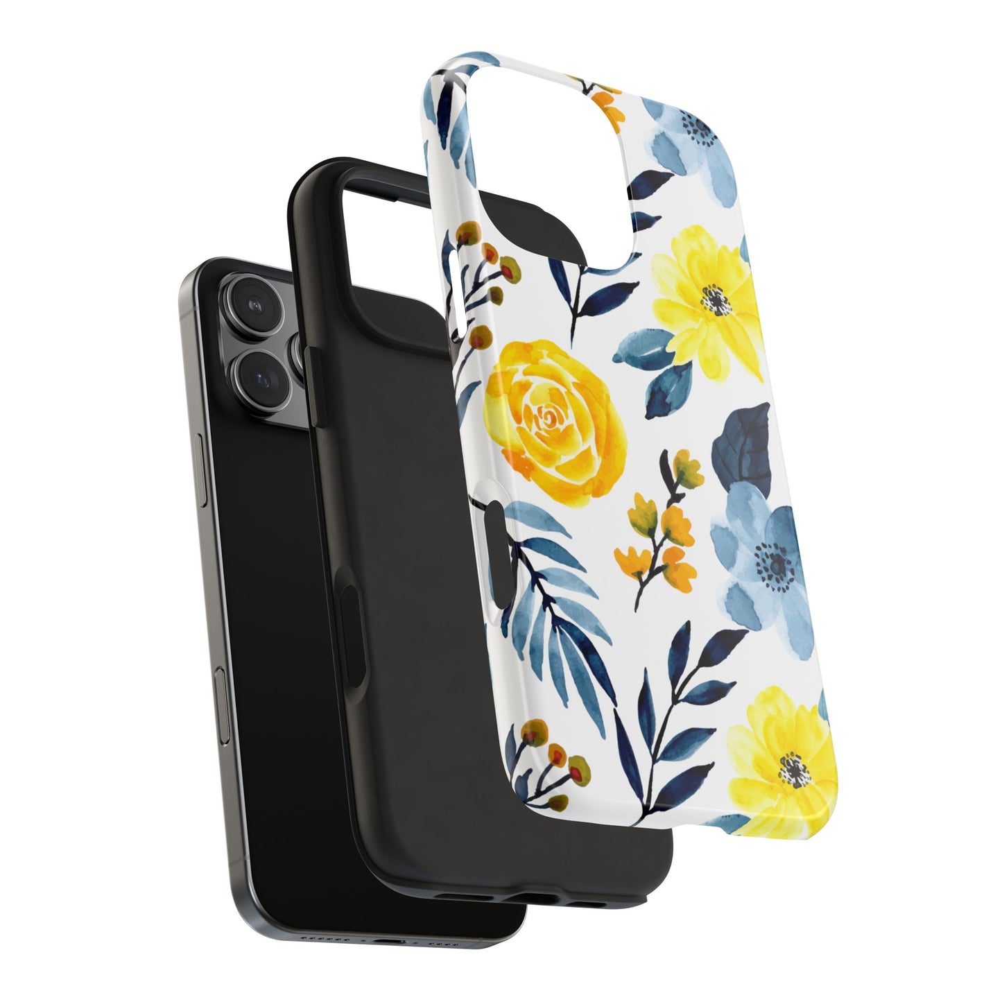 Golden Yellow & Sky Blue Floral – Watercolor Botanical iPhone Case