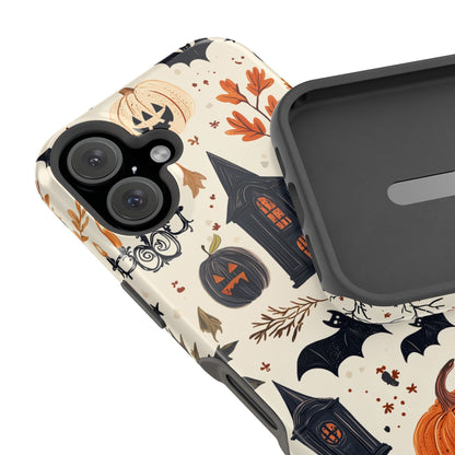 Haunted Halloween MagSafe iPhone Case – Haunted House, Bats, and Pumpkins Design