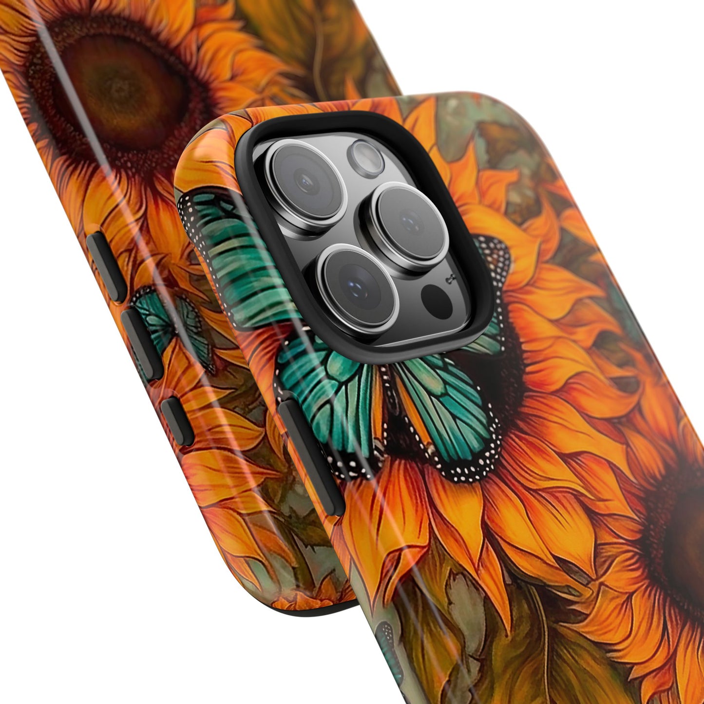 Vintage Blue Butterfly & Sunflower Art – iPhone Case