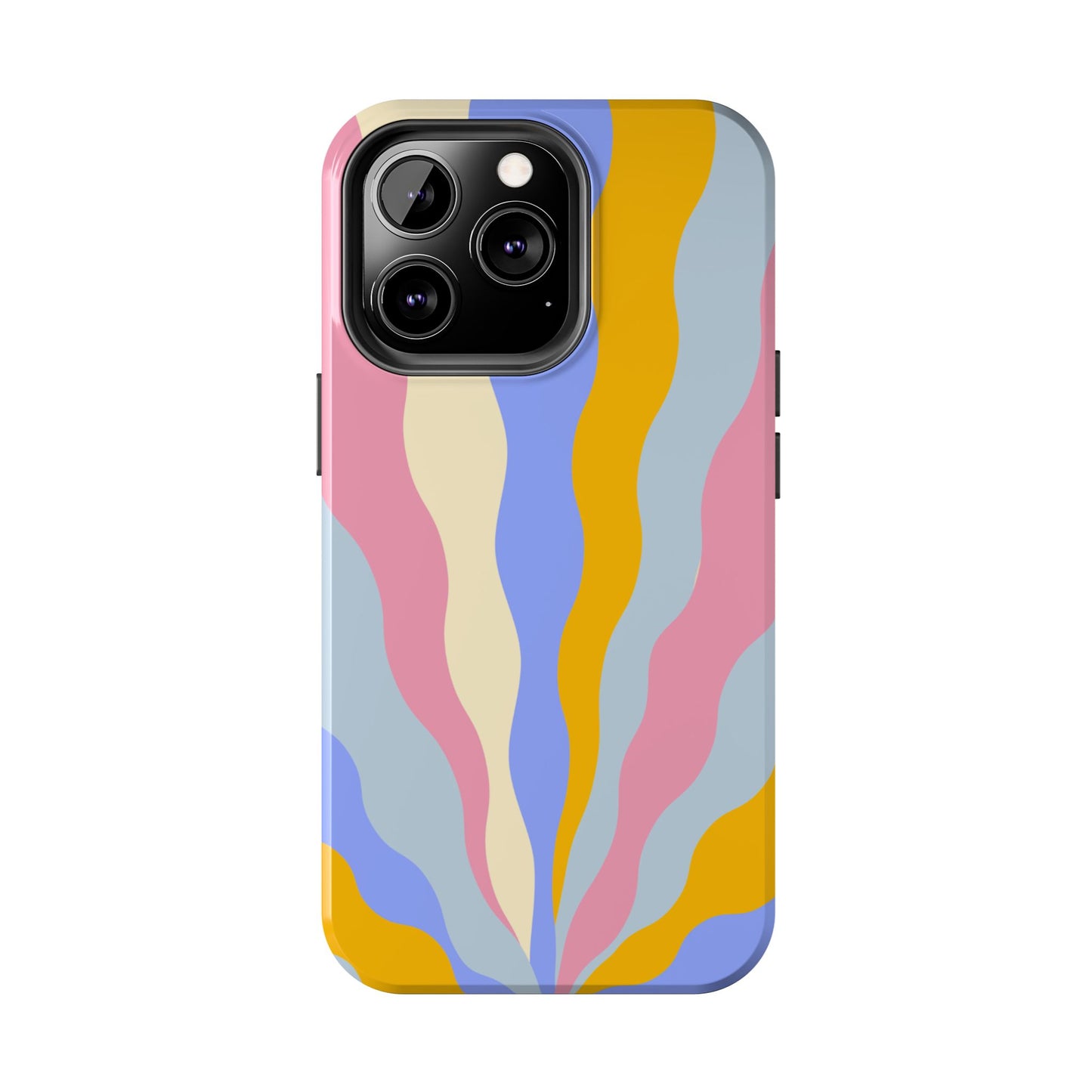 Pastel Radiance iPhone Case – 70s-Inspired Dual-Layer Design with Wavy Sunburst Pattern