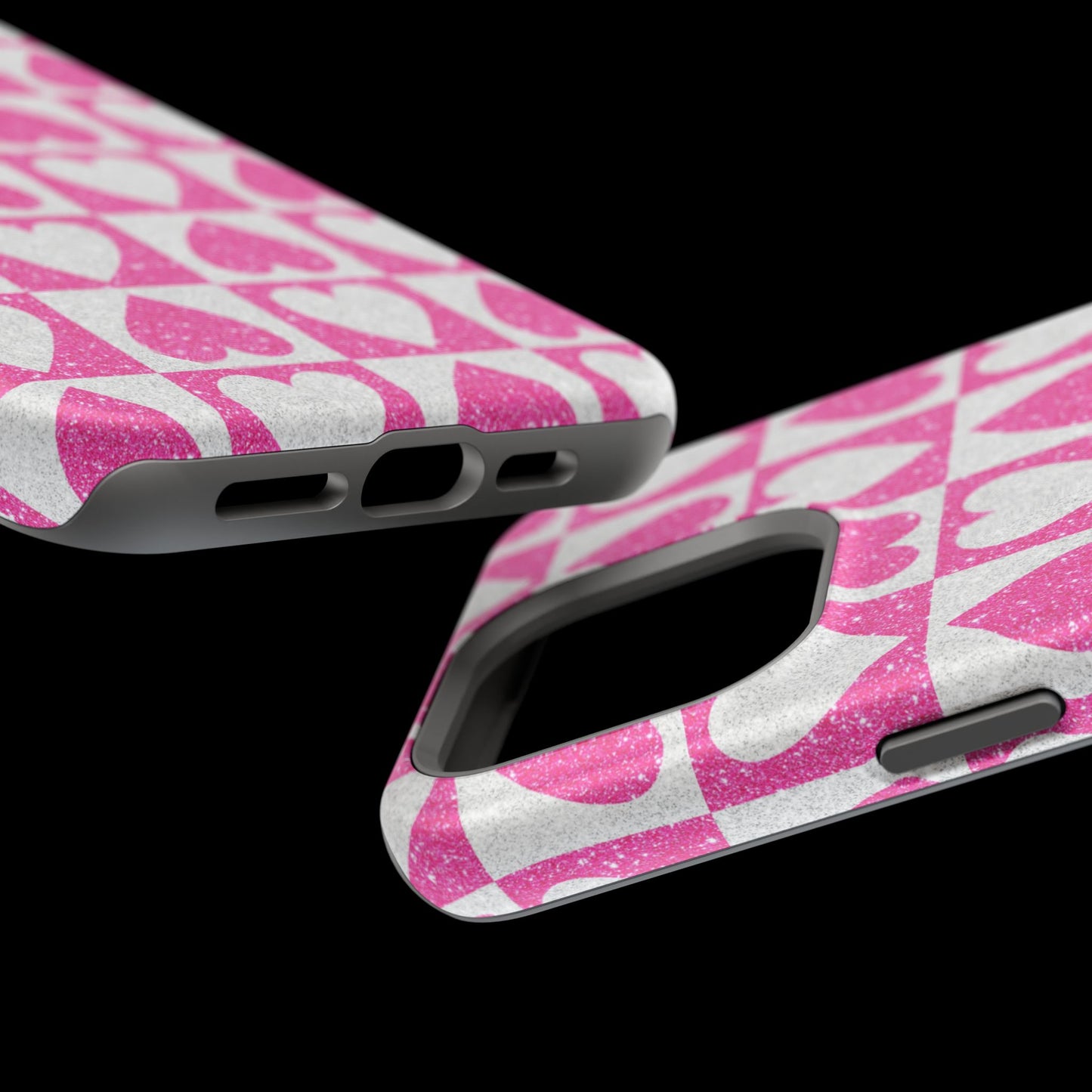 Pink Glitter Heart Checkered Pattern MagSafe Case