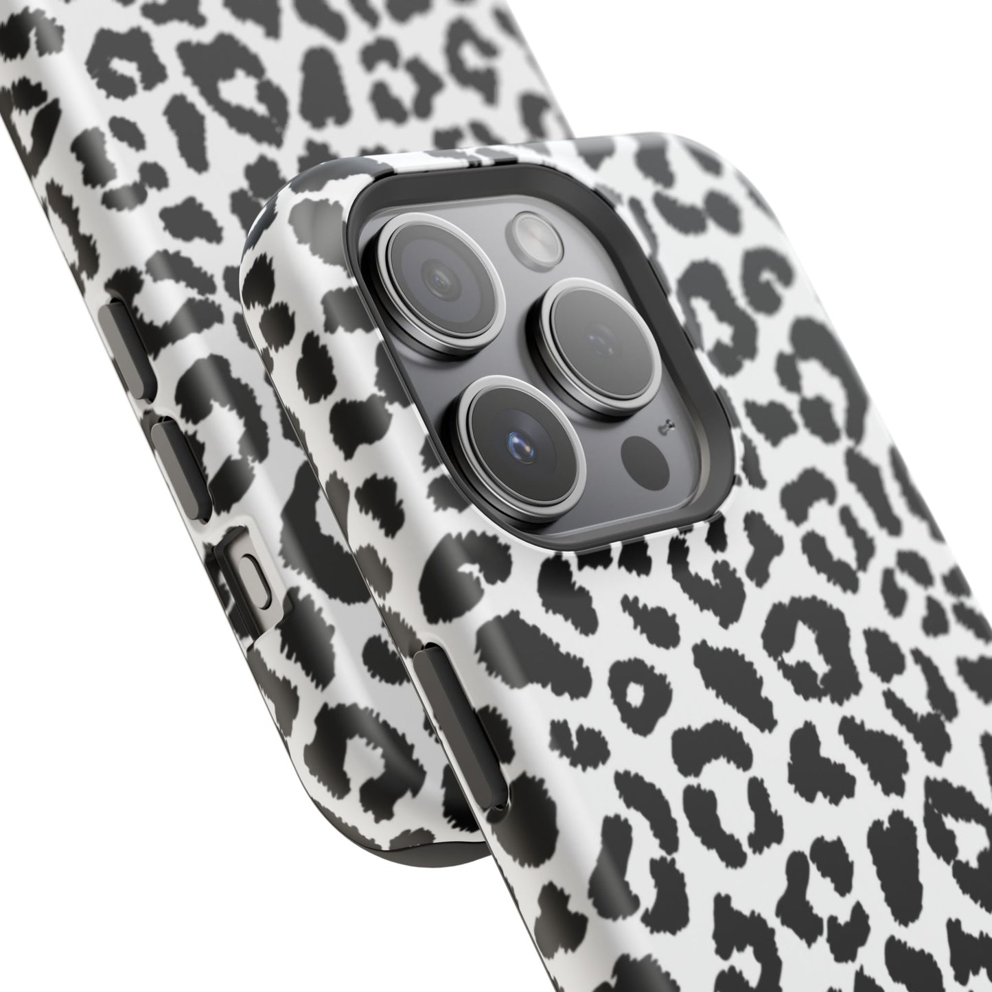 Monochrome Leopard Print Tough MagSafe iPhone Case – Classic Black and White Design with Dual-Layer Protection