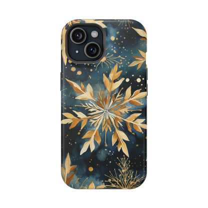 Gold Floral Snowflakes on Midnight Blue - MagSafe iPhone Series Case