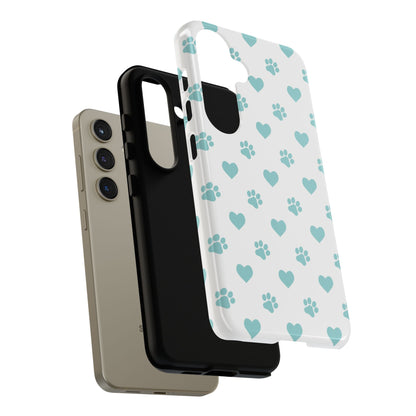 Mint Green Paw Print & Heart Samsung Galaxy Case – Cute Pet Lover’s Design