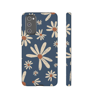 Vintage Daisies Samsung Galaxy Case – Navy Blue Floral Design, Scratch-Resistant with Shock-Absorbing Bumper