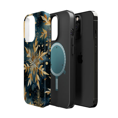 Gold Floral Snowflakes on Midnight Blue - MagSafe iPhone Series Case