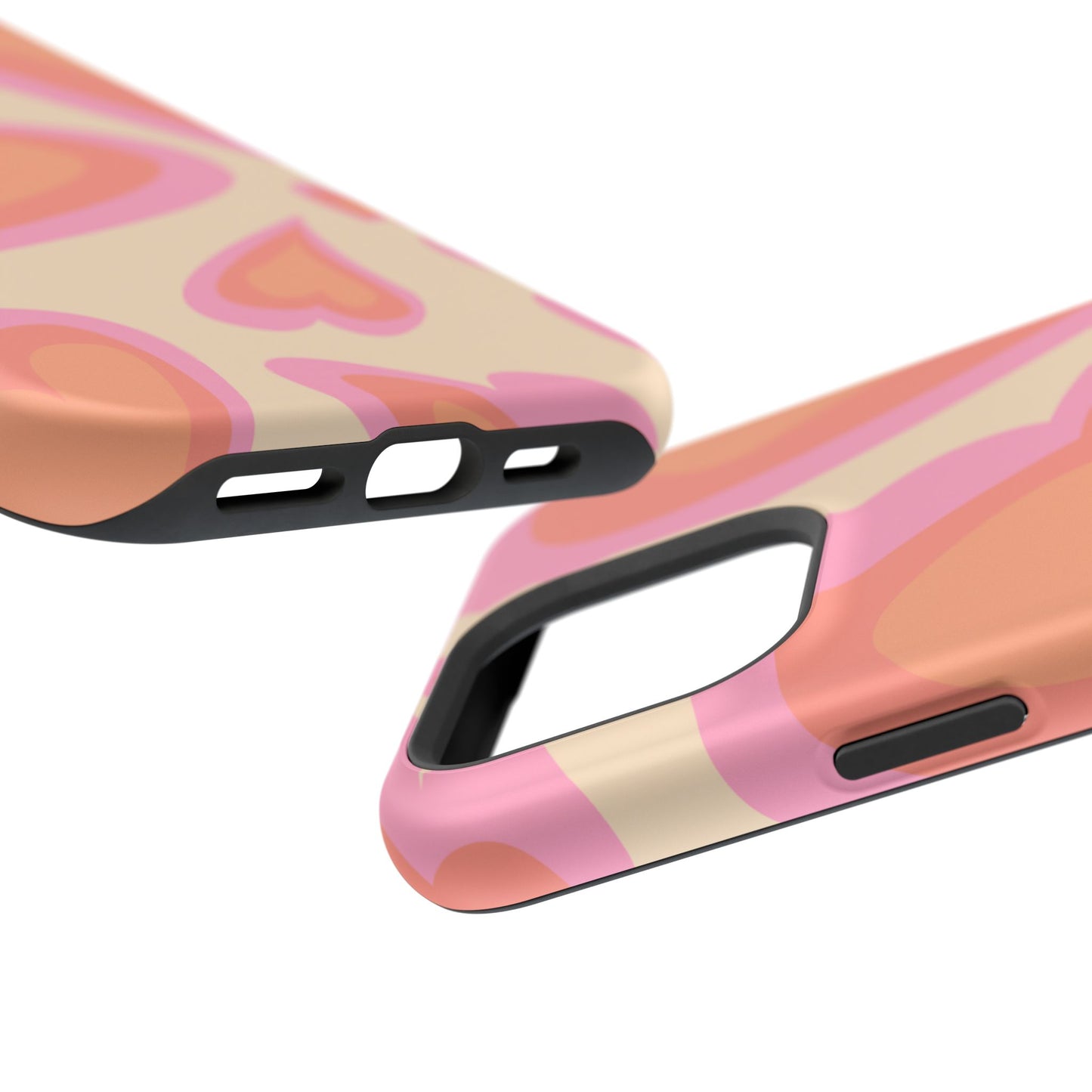 Retro Pink Hearts MagSafe iPhone Case – Shock-Resistant, Matte Finish, Dual-Layer Protection