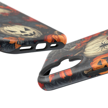 Hauntingly Elegant Halloween MagSafe iPhone Case – Pumpkins, Spiders, and Autumn Leaves Design