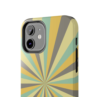 Vintage Sunburst Rays iPhone Case – Bold 70s-Inspired Burst in Yellow, Mint, and Gray