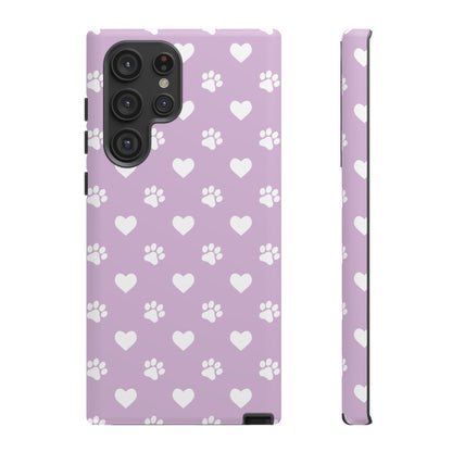 Purple Hearts & Paw Prints - Cute Pet Lover Phone Case