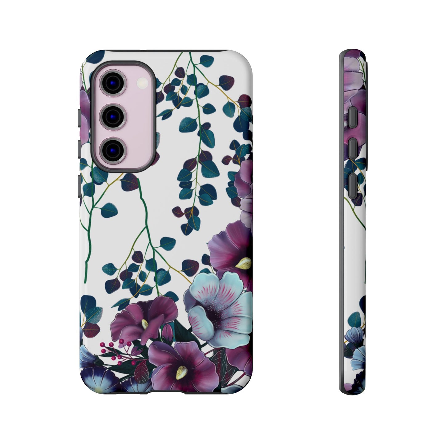 Moody Purple & Teal Floral Samsung Galaxy Series Case – Elegant Botanical Design