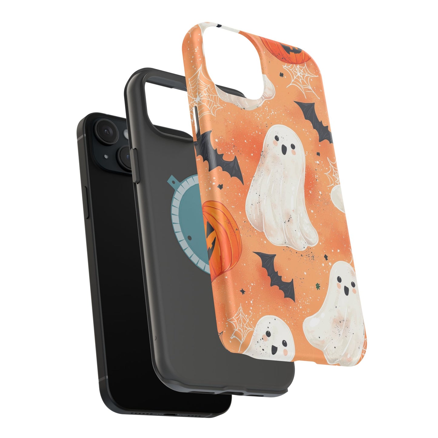 Spooky Cute Ghost MagSafe iPhone Case – Halloween Ghosts, Pumpkins, Bats & Cobwebs Design