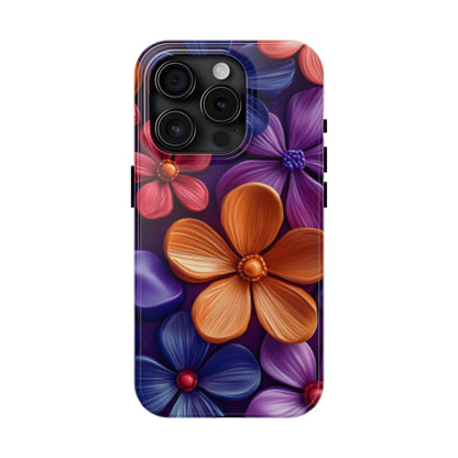 Bold Floral 3D iPhone Case – Vivid Purple and Orange Flower Design, Shock - Resistant - BOGO Cases