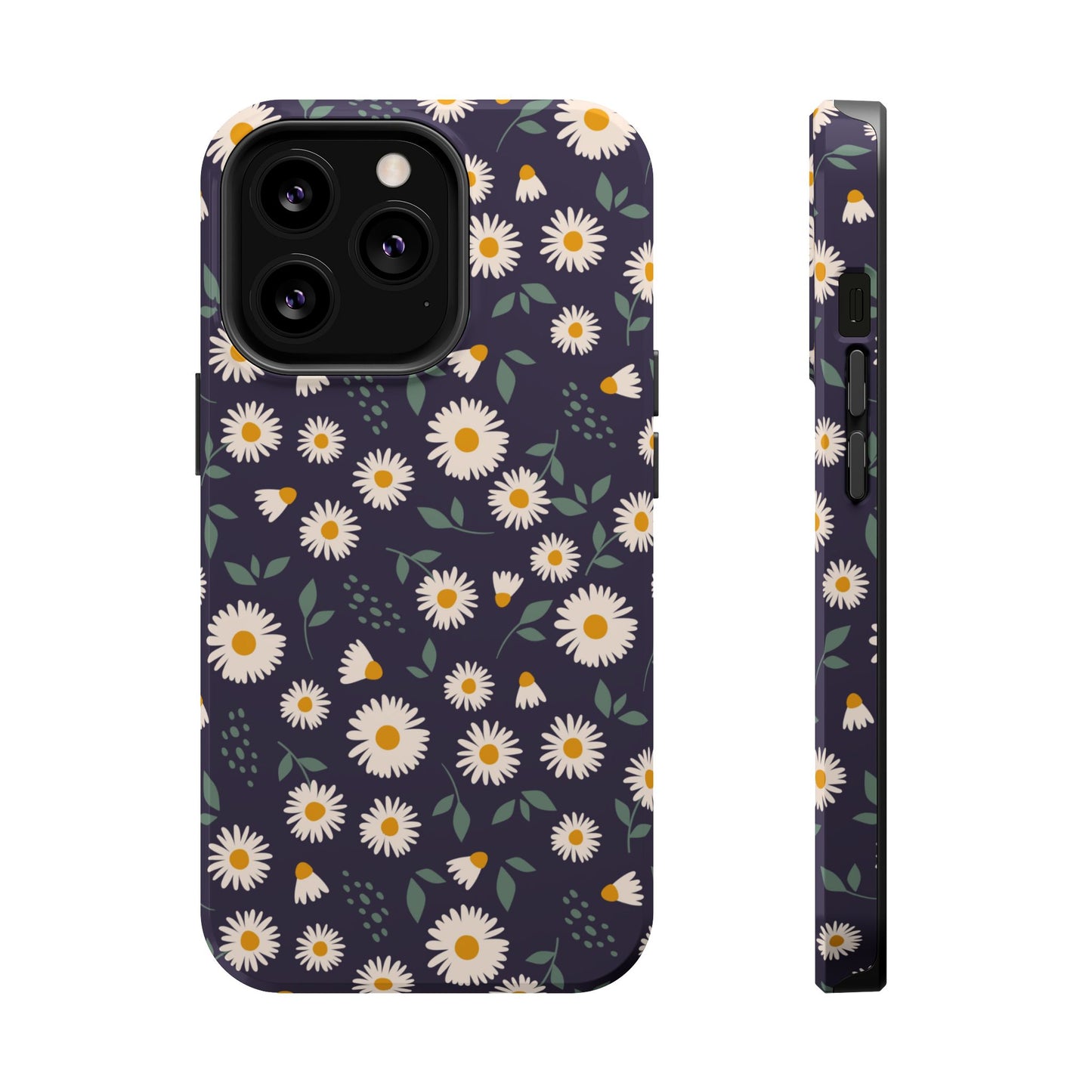 Midnight Daisy MagSafe iPhone Case – Dark Navy Floral Design, Slim and Protective