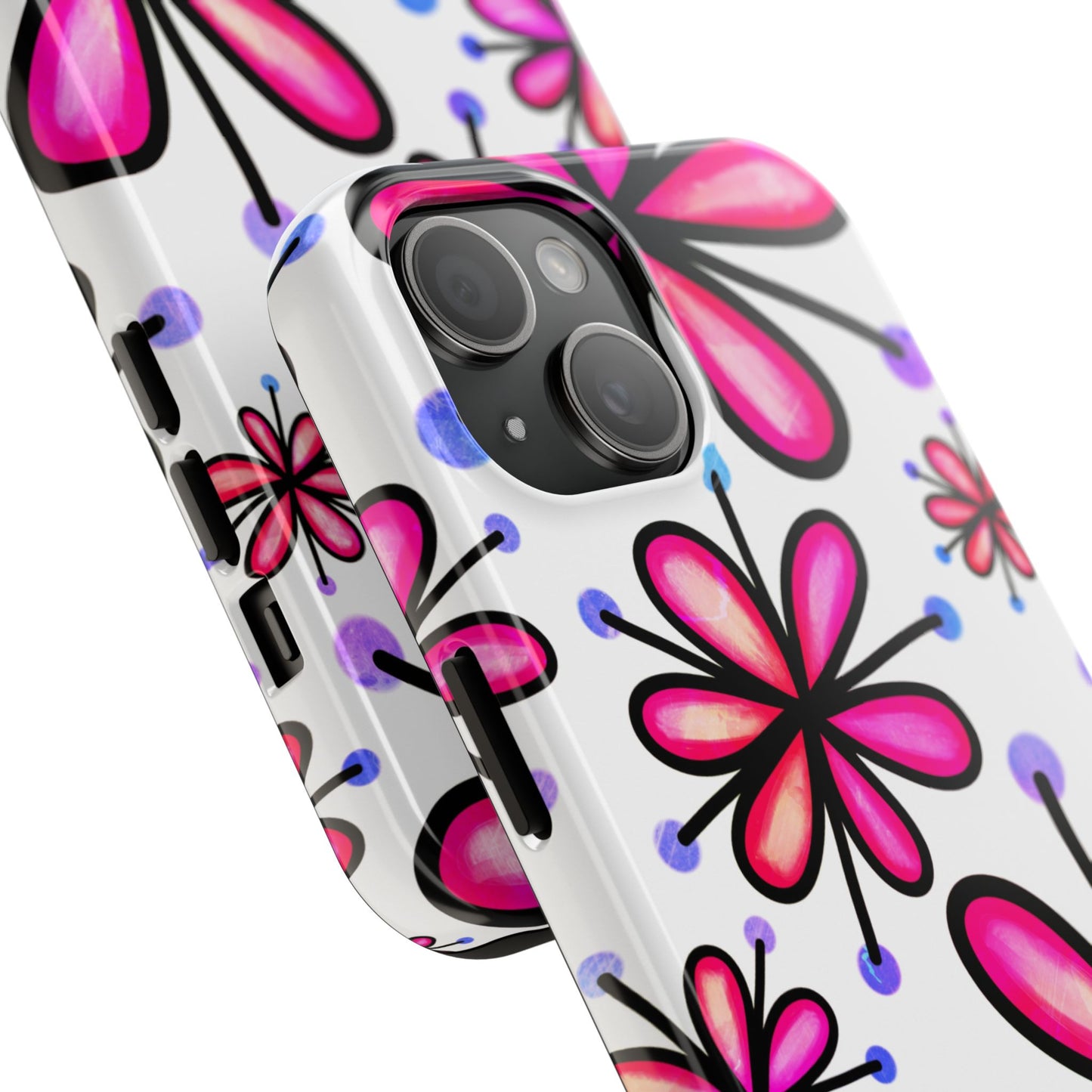 Pink Retro Bloom iPhone Case – Ultra-Slim Design, Glossy Finish