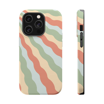 Earthy Retro Waves MagSafe iPhone Case – 70s-Inspired Wavy Stripes in Soft Green, Cream, and Rust