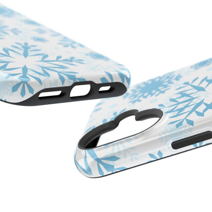 Frosty Blue Snowflakes MagSafe iPhone Case – Shockproof, Smooth Matte Finish, Dual-Layer Design