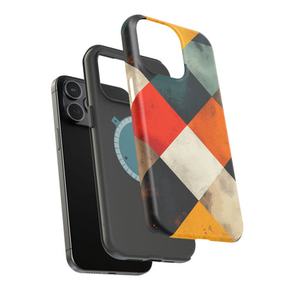 Geometric Retro MagSafe iPhone Case - Colorful Checkered Protective Cover