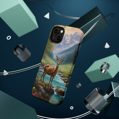 Alpine Serenity – Stag in Mountain Bliss MagSafe iPhone Cases