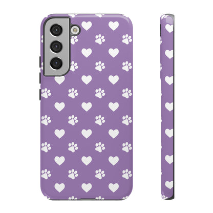 Lavender Paw Prints & Hearts Design - Adorable Pet Lover Samsung Galaxy Case