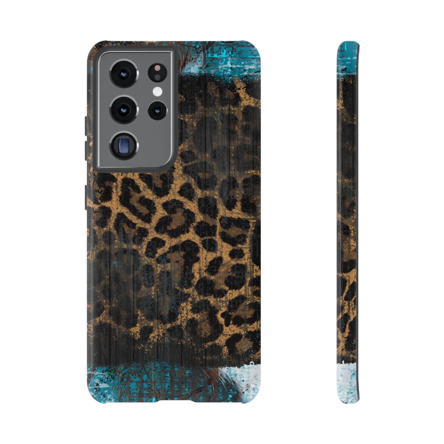 Boho Leopard and Turquoise Tough Samsung Galaxy Case – Rustic Western Design with Dual-Layer Protection