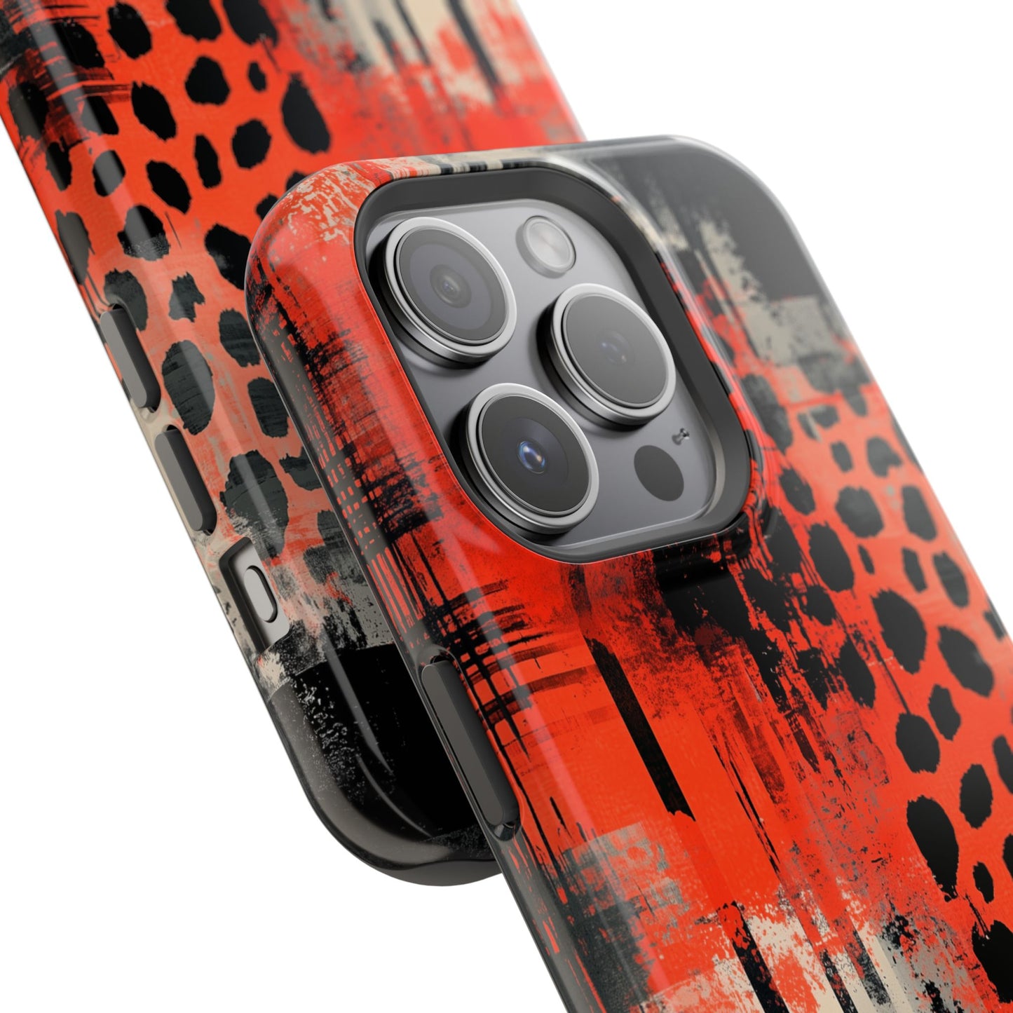 MagSafe iPhone Case: Cheetah Plaid – Red & Black Pattern