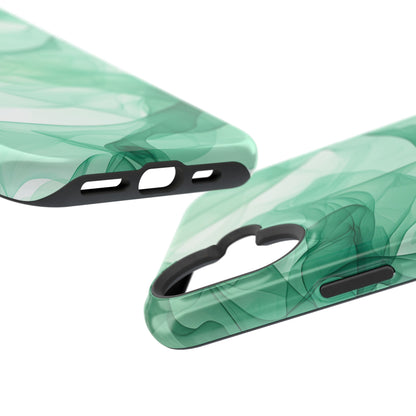 Translucent Flowing Green Fabric MagSafe iPhone Case – Elegant Fluid Design