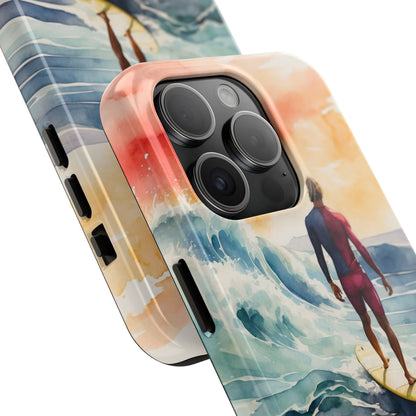 Surfer’s Sunset Wave iPhone Case – Vibrant Watercolor Design