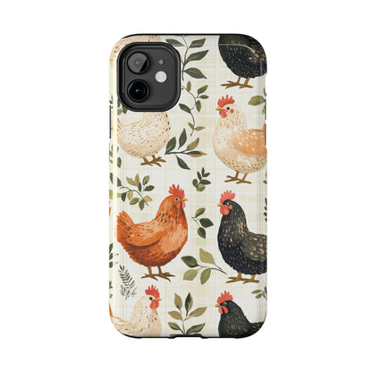 iPhone Case: Vintage Chicken Farmhouse Case – Rustic Leaves Design