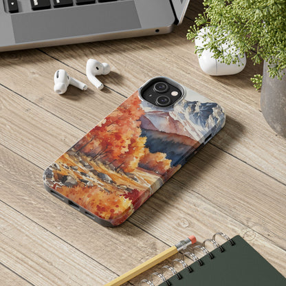 Watercolor Autumn Forest and Mountains - iPhone Case