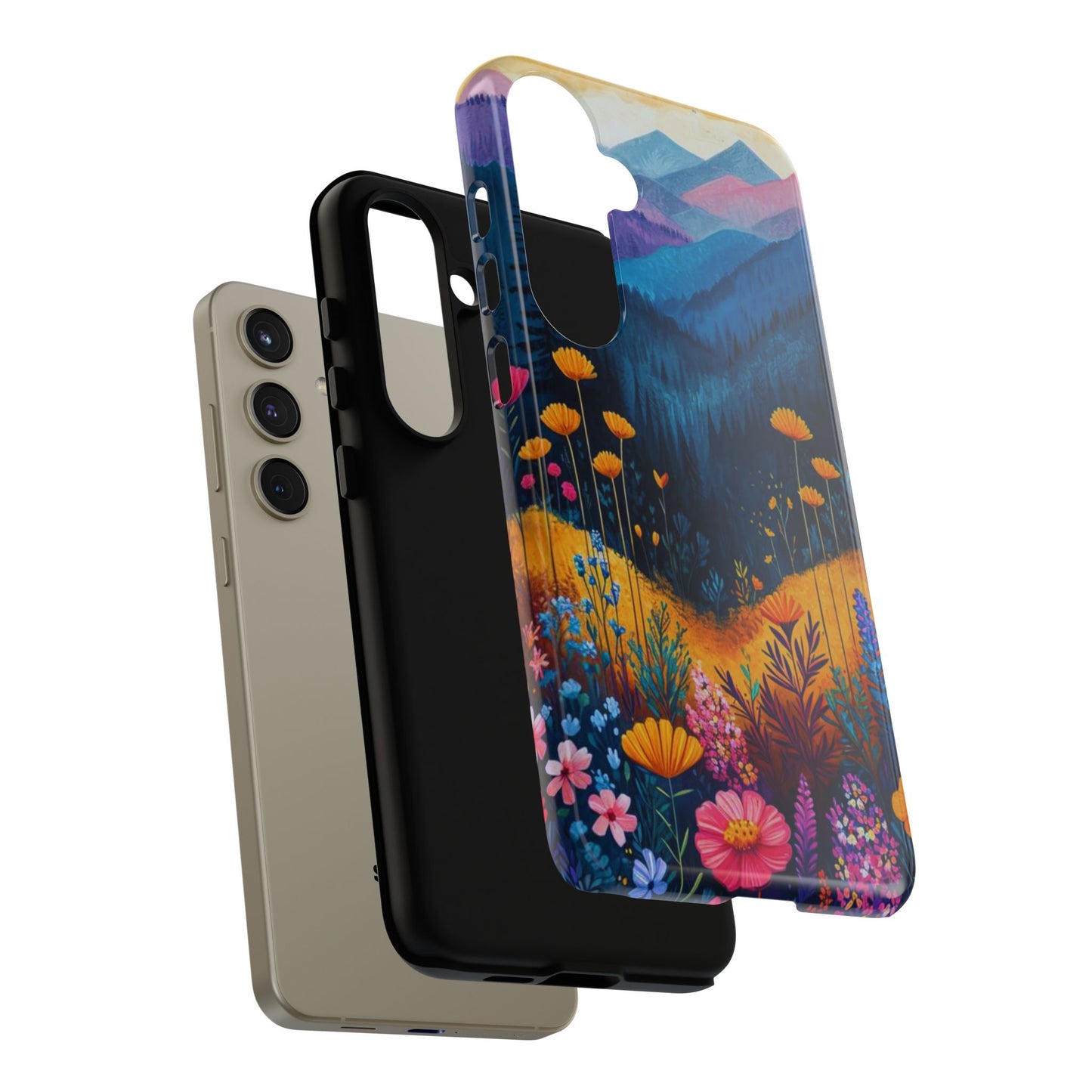 Vibrant Wildflower Mountain Samsung Galaxy  Case – Bold Nature Art, Dual-Layer Protection