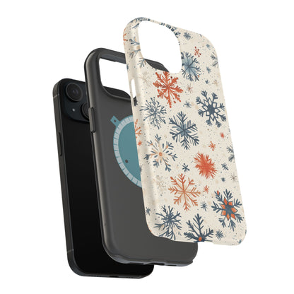 Rustic Orange and Blue Snowflake Pattern – MagSafe iPhone Series Case