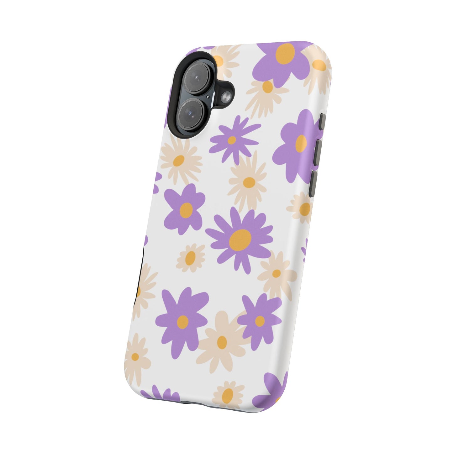 Retro Daisy Flower MagSafe iPhone Case – Pastel Purple & Cream Floral Design with Matte Finish