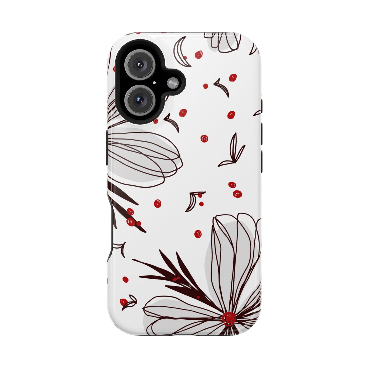 Minimalist Line Art Floral Tough MagSafe iPhone Case – Bold Red and Black Design, Shockproof Protection