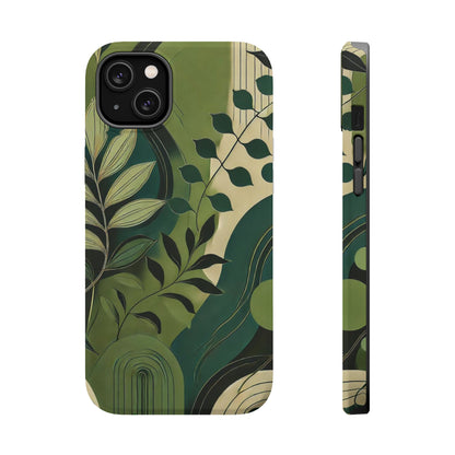 Abstract Green Leaves MagSafe iPhone Case - Nature-Inspired Protective Cover