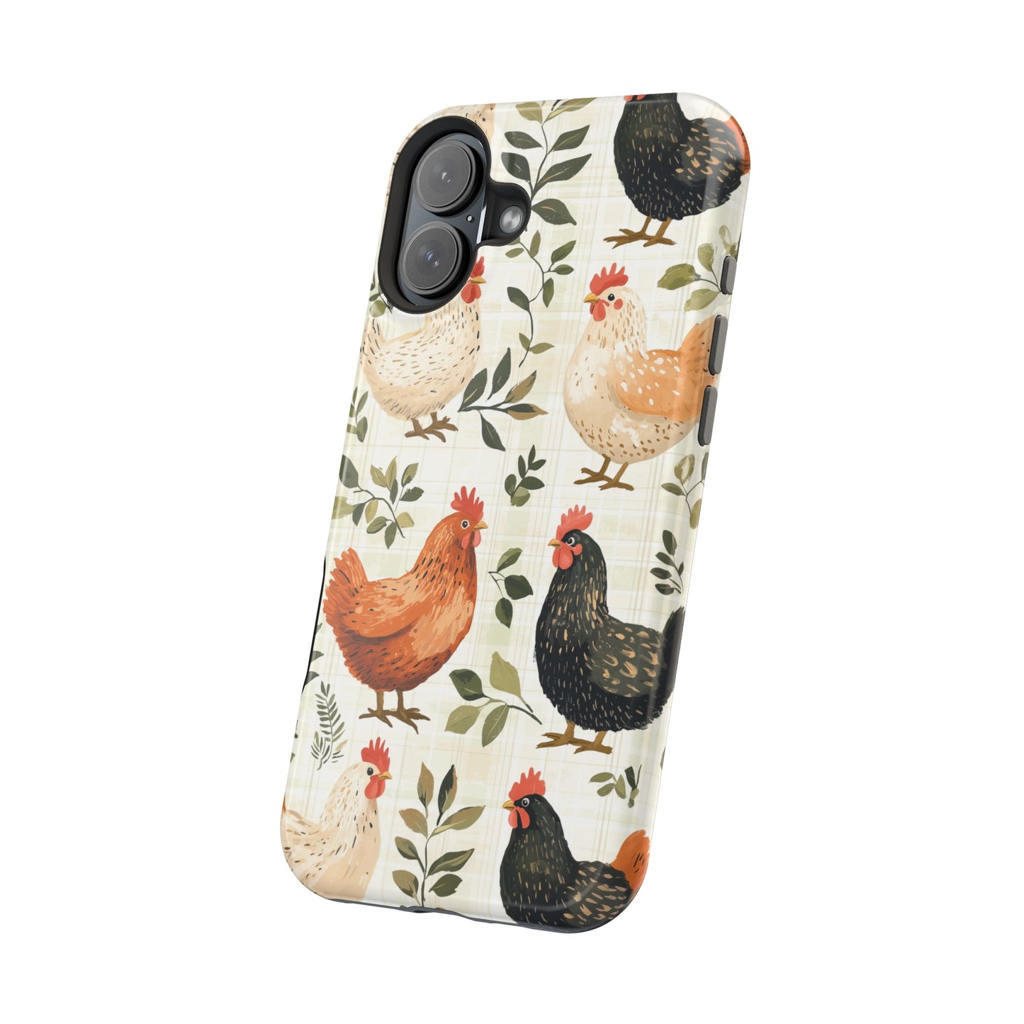 MagSafe iPhone Case: Vintage Chicken Farmhouse Case – Rustic Leaves Design