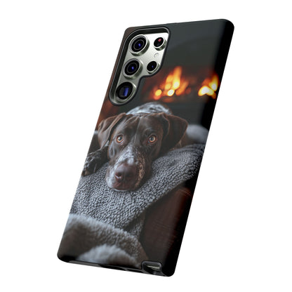 Cozy German Shorthaired Pointer Samsung Galaxy Case – Rustic Fireplace Protective Cover