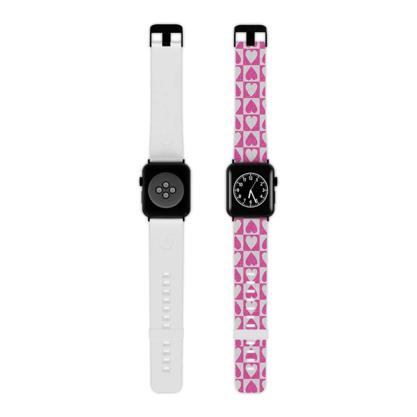 Pink Glitter Heart Checkered Pattern Apple Watch Band