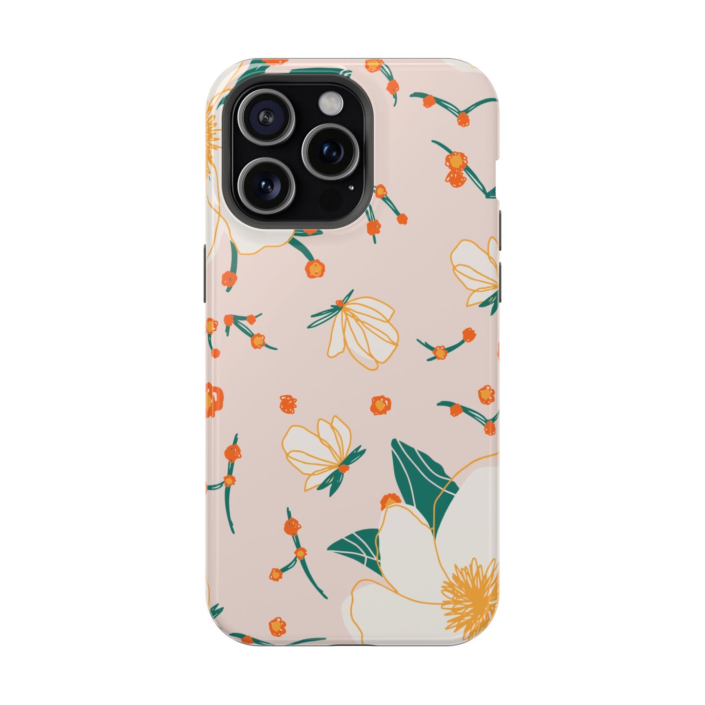 Elegant Magnolia Blossom Tough MagSafe iPhone Case – Soft Blush Background, Shock-Resistant Design