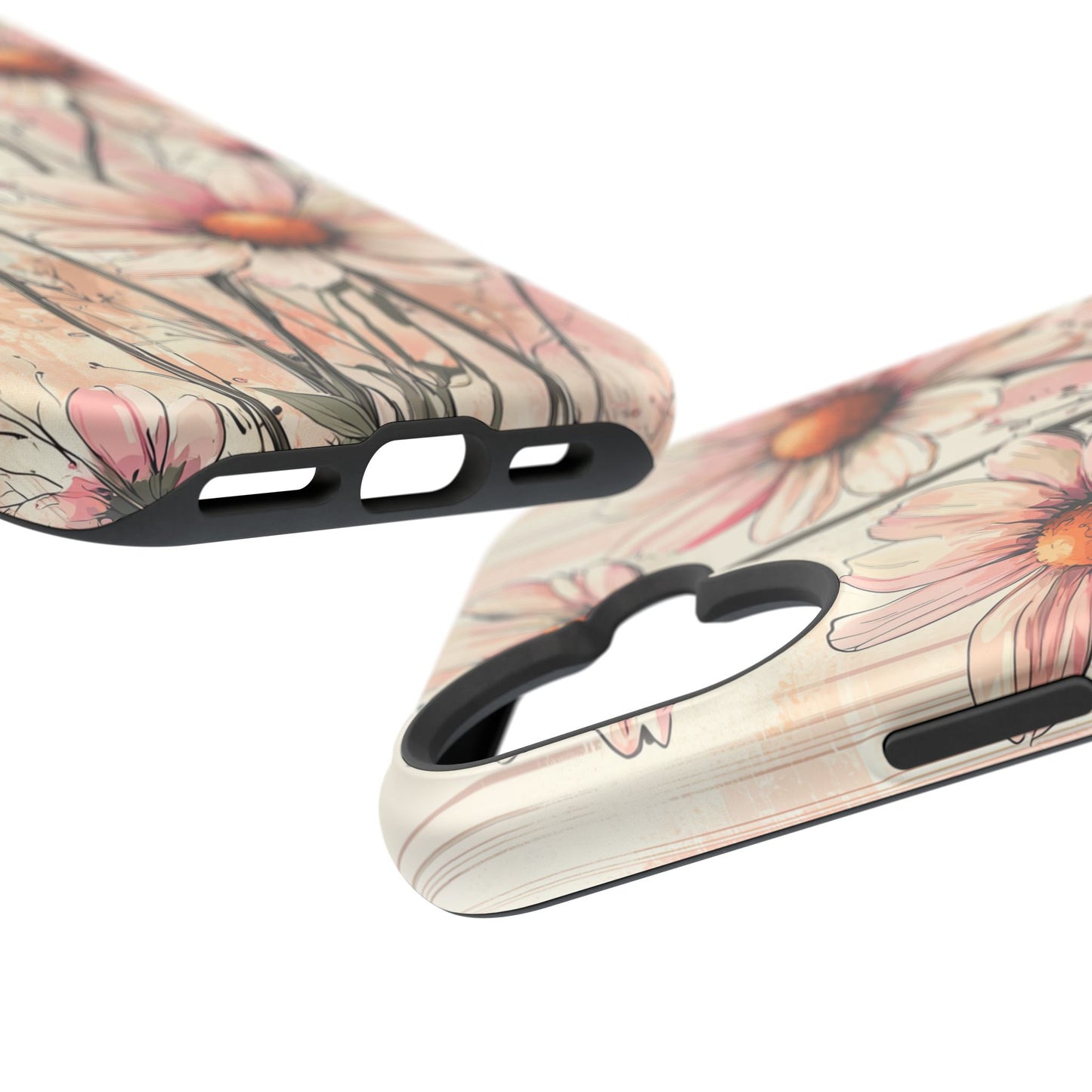 Pastel Pink Daisy MagSafe iPhone Case - Elegant Floral Plaid Protective Cover