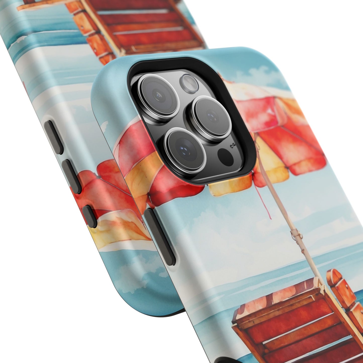 Beachfront Sunset Lounge MagSafe iPhone Case – Vibrant Watercolor Design