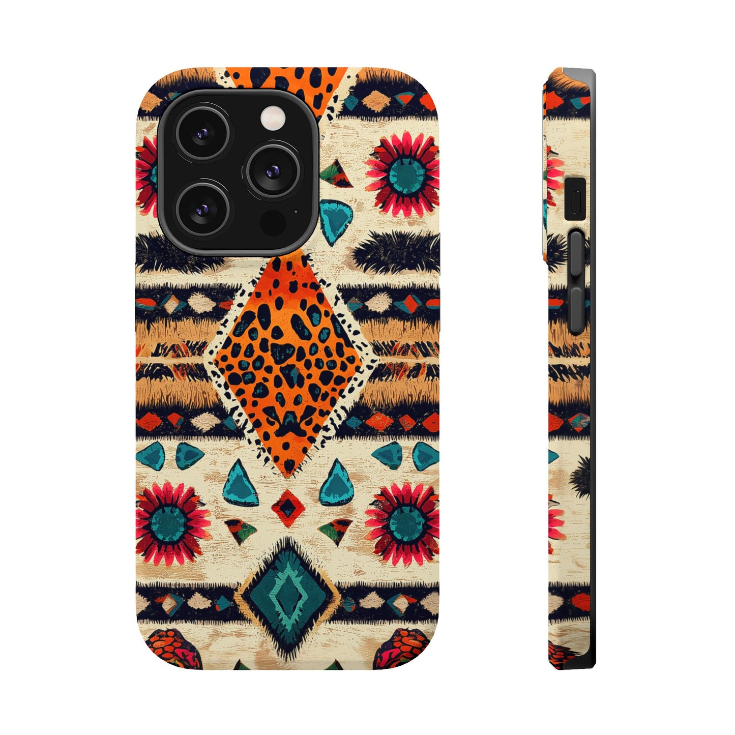 Wild Boho Leopard Print & Floral Tough MagSafe iPhone Case – Eclectic Tribal Design, Dual-Layer Protection