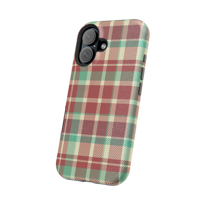 Retro Red & Cream Plaid – MagSafe iPhone Case with Classic Elegance